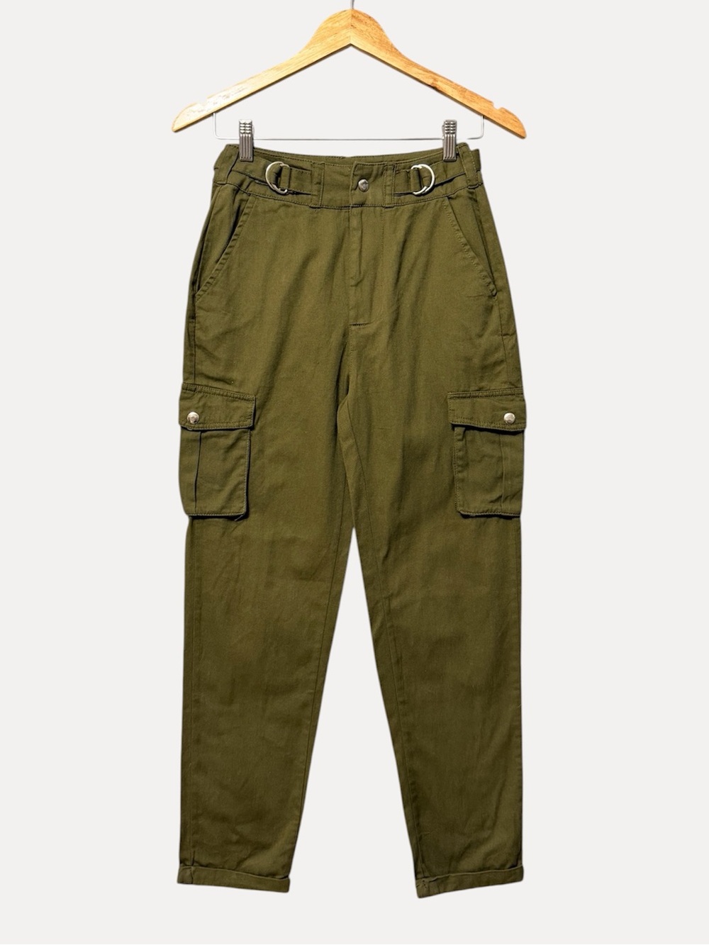 Nasty Gal D-Ring Cargo Pants NWT Size 6 Khaki Green Utility Casual 100% Cotton